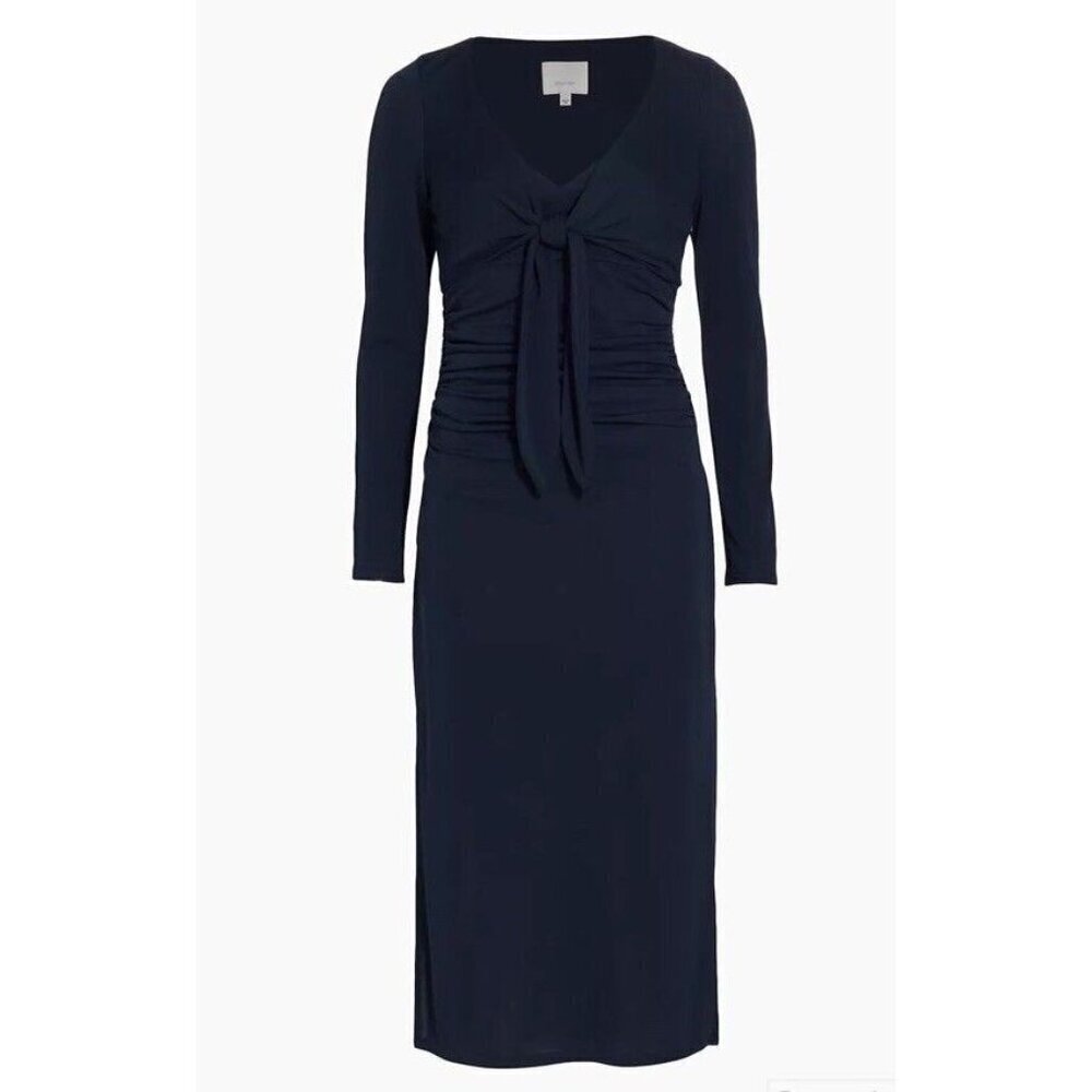 NEW Cinq à Sept Brenna Tie Front Long Sleeve Midi Dress Dark Teal Peacock Size 4 - Picture 7 of 14